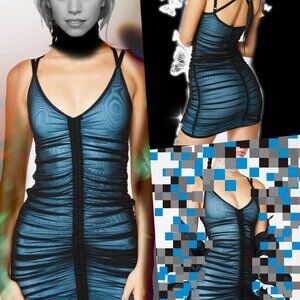 Poster Grl Mesh Dress Cinch Bodycon Black Blue – Dolls Kill, Size M